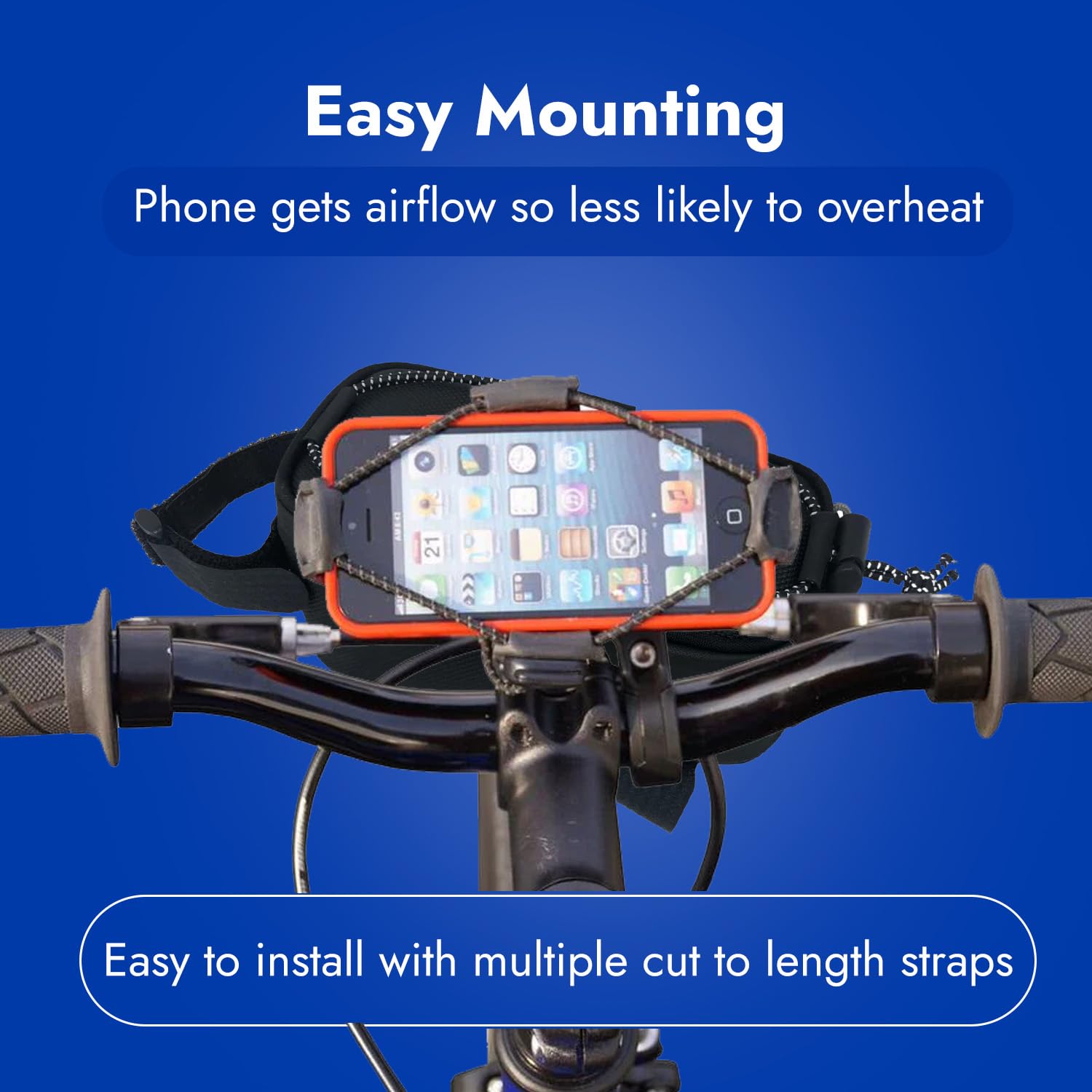 Bikase Elastokase Universal Bike Phone Mount, Flexible Rubber Handlebar Holder For Smartphones, Secure Shock Cord Grip, Fits Iph